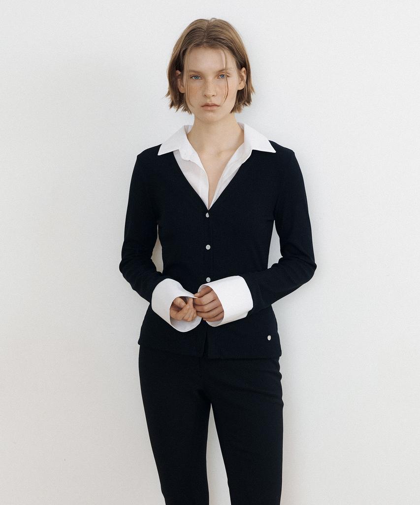 LUCIR ZU Jenny Layered Shirt Top (Black)