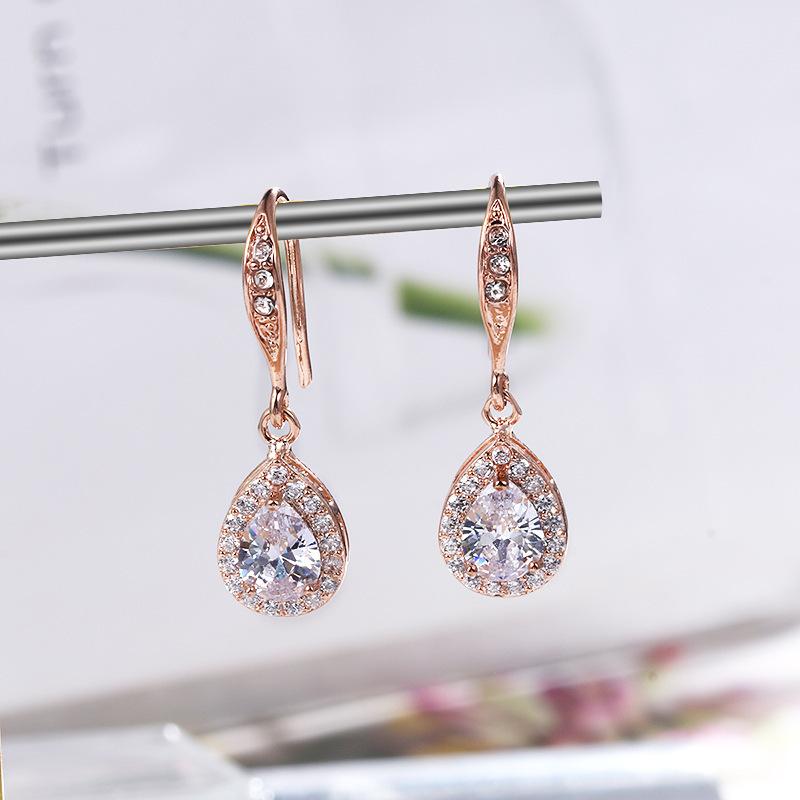 

Элегантные серьги-крючки для женщин, медные, инкрустированные цирконом в виде капель воды, подвески для ушей, высококлассные свадебные серьги, серьги для свадебной фотосессии