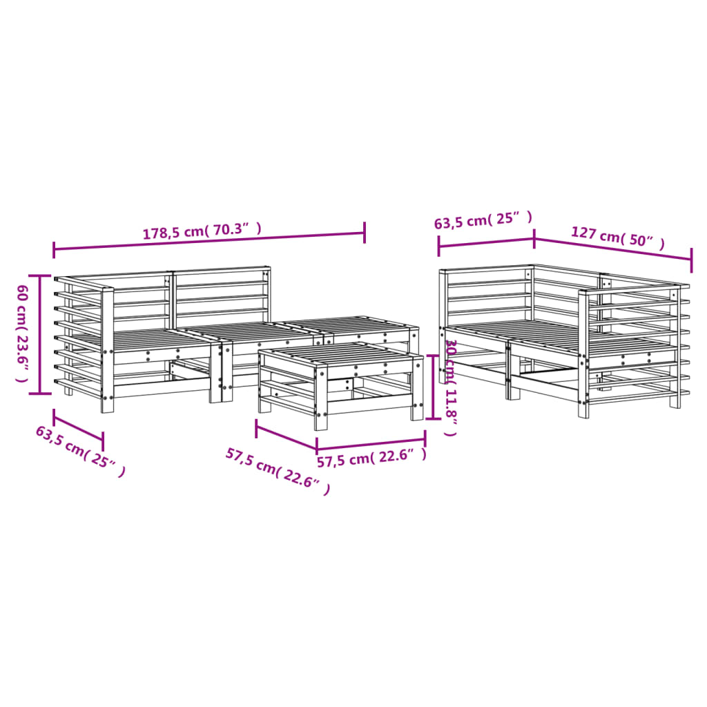 Vidaxl 6-Cz. Garden Furniture Set, Solid Larch Wood