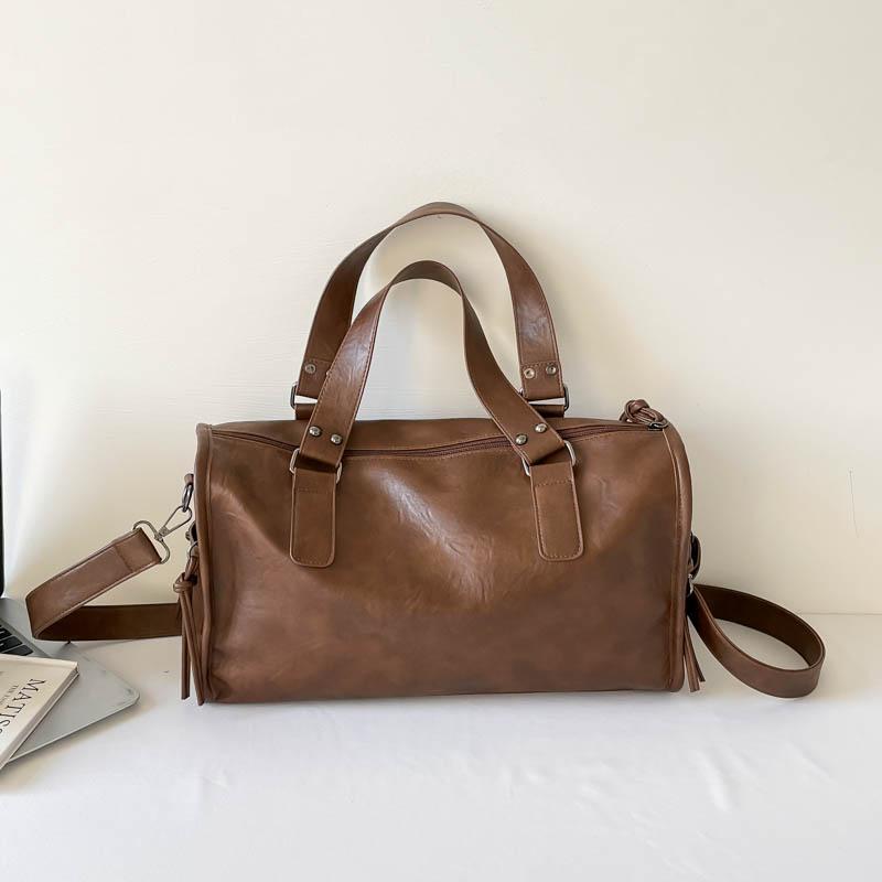 Faux Leather Duffel Bag Women's Fashion Shoulder Tote with Front Zip Pocket