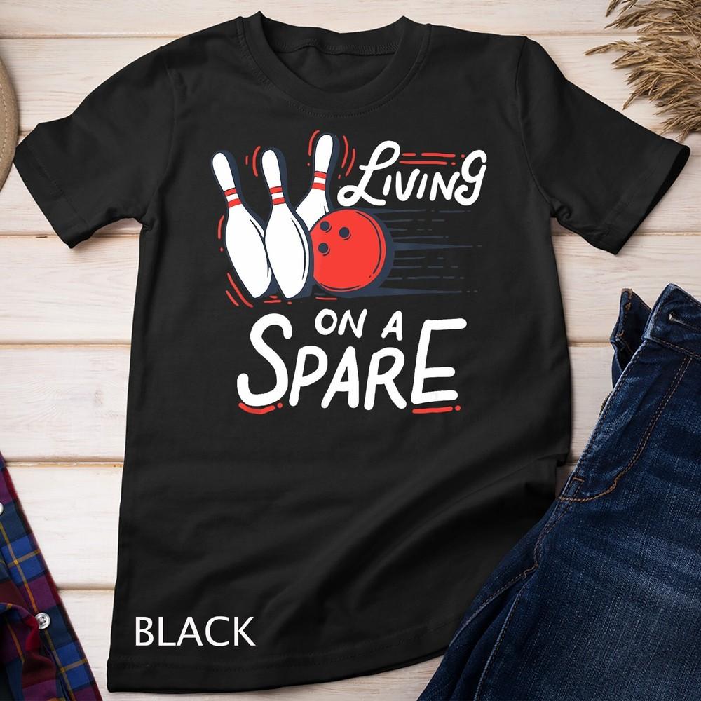 

Bowling T-Shirt Living On A Spare Men Women Kids Gift Unisex T-shirt L