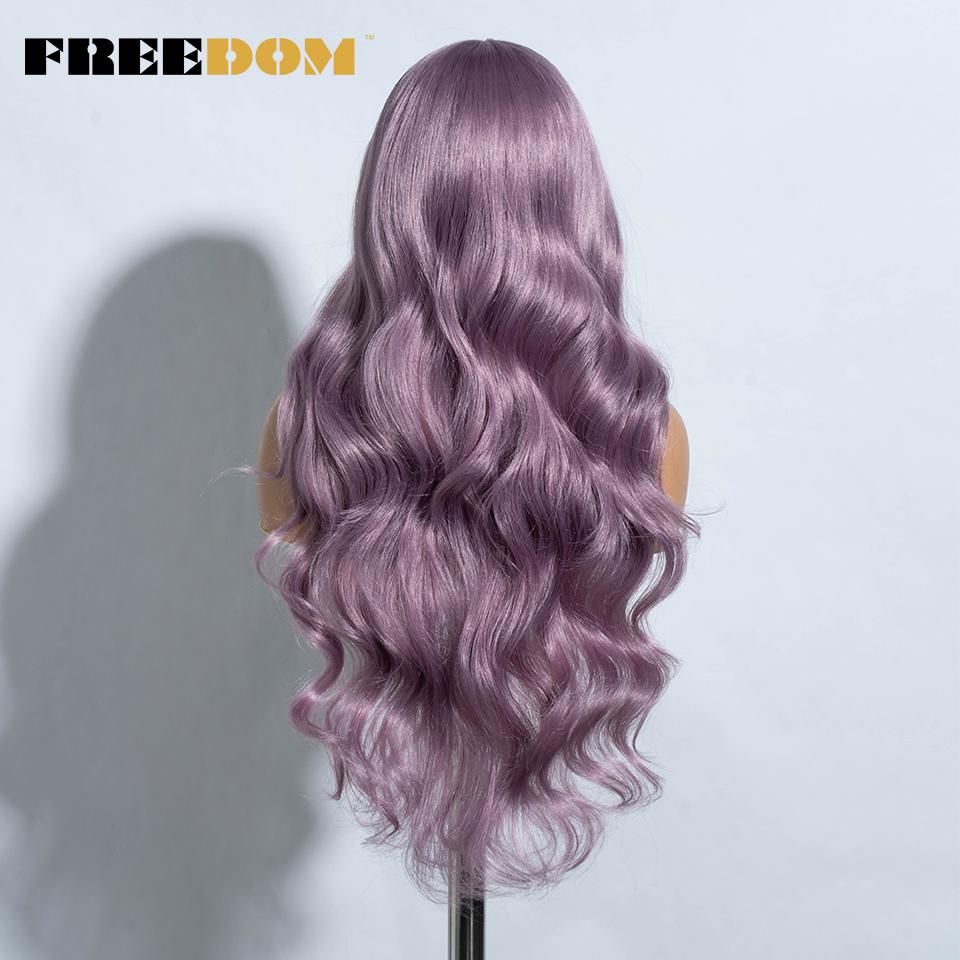 FREEDOM Synthetic Lace Front Wigs For Women Long Wavy 30" Body Wavy Long T Part Lace Wig Ombre Blonde Ginger Blue Cosplay Wig