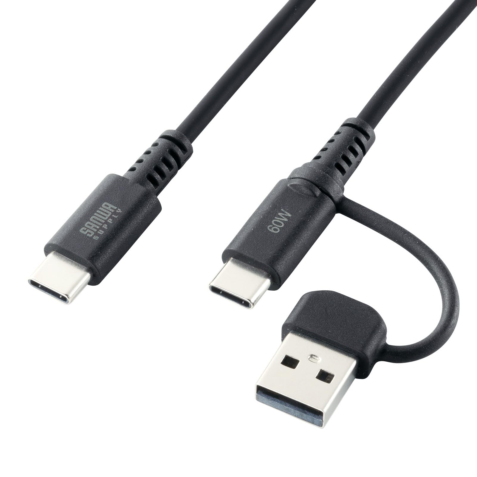 

Sanwa Supply USB Cable C to A Conversion 2.0 Type-C (with Adapter, PD60W, Black) KU-CCP60ACC10BK чёрный