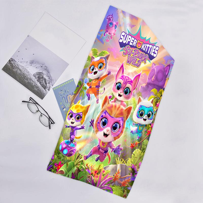 1pc Super Kitties Adventures1 Beach Towel, Beach and Seaside Swimming Pool Equipment, Fashion Pattern, Rectangular, Travel Essentials