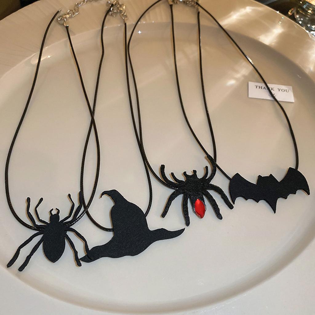 Punk Bat Charm Necklace Halloween Spiders Pendant Clavicle Chain Halloween Jewelry Witch Hat Pendant Choker Necklace