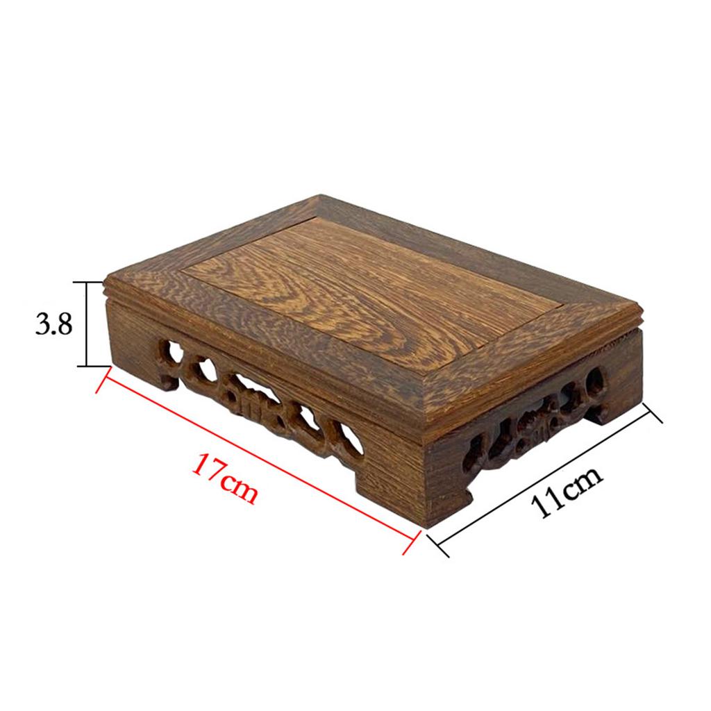 Rectangular Wooden Display Stand Carved Wood Antique Furniture Decoration Crafts Ornament Base L 17x11x3.8cm