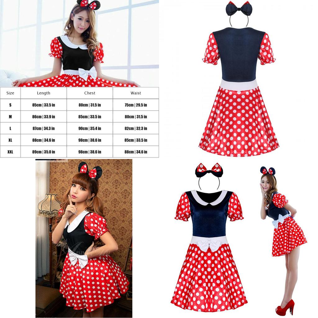 Elegante Costume Sexy da Donna Adulta con Personaggio Minnie Mouse a Pois per Halloween