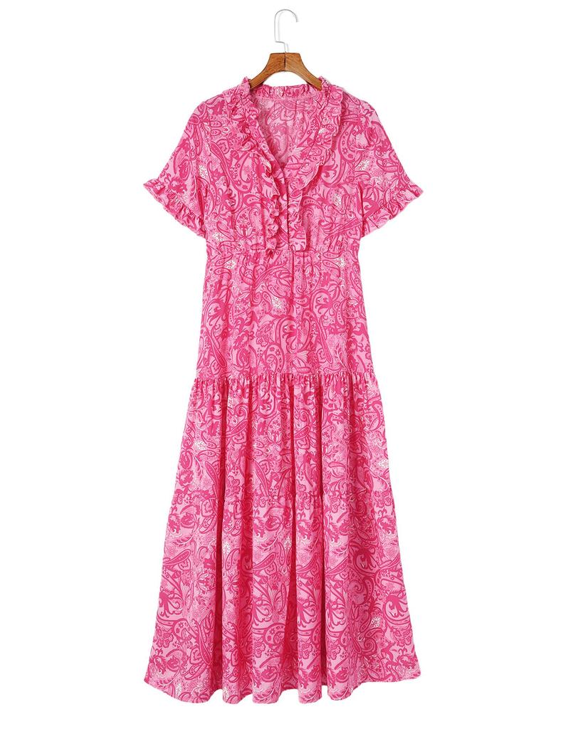 Azura Exchange Boho Paisley Print Ruffle Tiered Maxi Dress