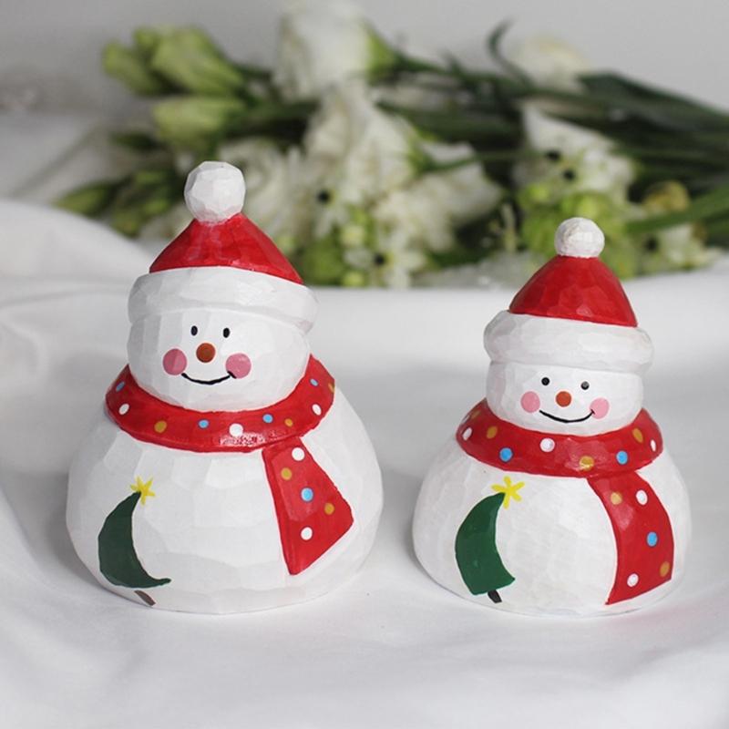 Hand Carved Wooden Santa/Snowman/Tree Figurine Carving Ornament Christmas Miniature Sculpture Table Decorations Gift