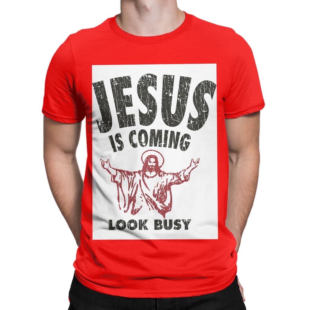 Jesus Is Coming Look Busy 1992 Funny 100 Cotton TShirt Jesus Tees Tops For Unisex