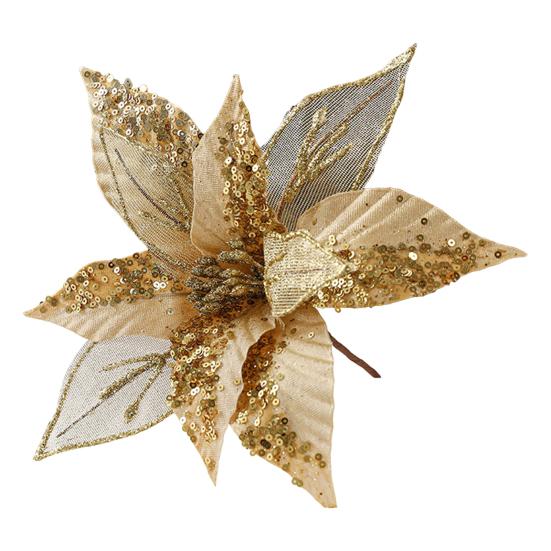 

11 Рождественские Искусственные Цветы Блестки Пайетки Пуансеттия Цветок Ткань Искусственные Цветочные Пики для Украшения Рождественской Елки Свадьба День Рождения Венок Декор золотистый