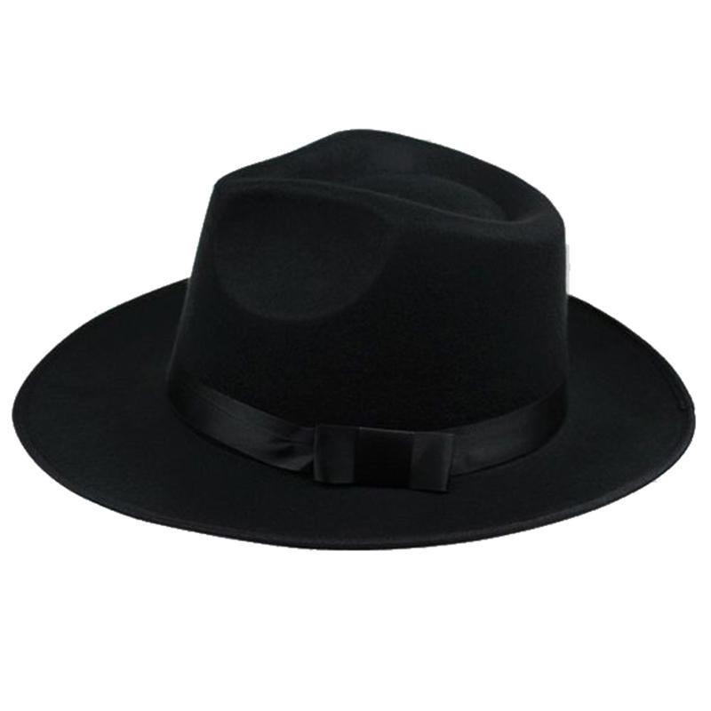 Black Fedora Hats for Men Pure Wool Large Brim Winter Mens Pork Pie hat Leopard Band Fedoras for Men