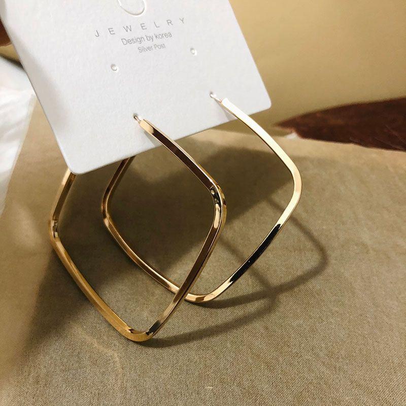 New Exaggerated Square Hoop Earrings Large Earrings S925 Silver Needle European and American Style Fashion Simple and Elegant Japanese and Korean Ins