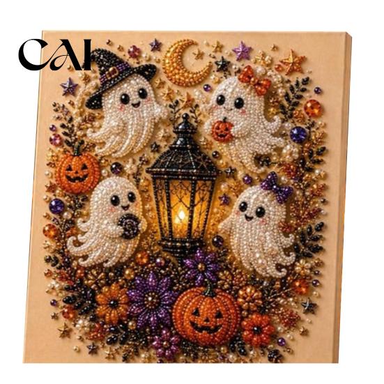 Fai da te Mosaico 3D Artigianato Halloween Pittura con Perle Finte Kit, Fantasma Carino 3D Hobby Antistress per Donne Kit Adulti, Artigianato di Natale Casa