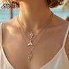 Effie Queen S925 Silver Fish Shape Shiny Zircon Charm Pendant Necklace Fashion Fishtail Chain Link Jewelry Party Gift SAPN64