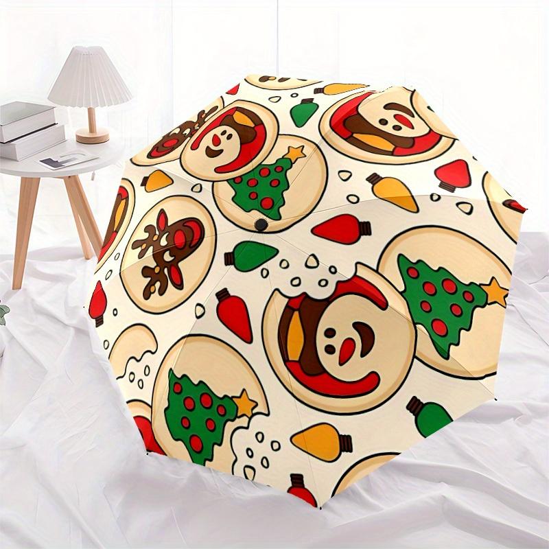1pc Christmas Cookies Automatic Open 8-Rib Windproof Umbrella, Travel & Commuting, Suitable for All Seasons