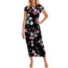 Damenmode Lässiger Druck Rundhals Kurzarm Langes Kleid