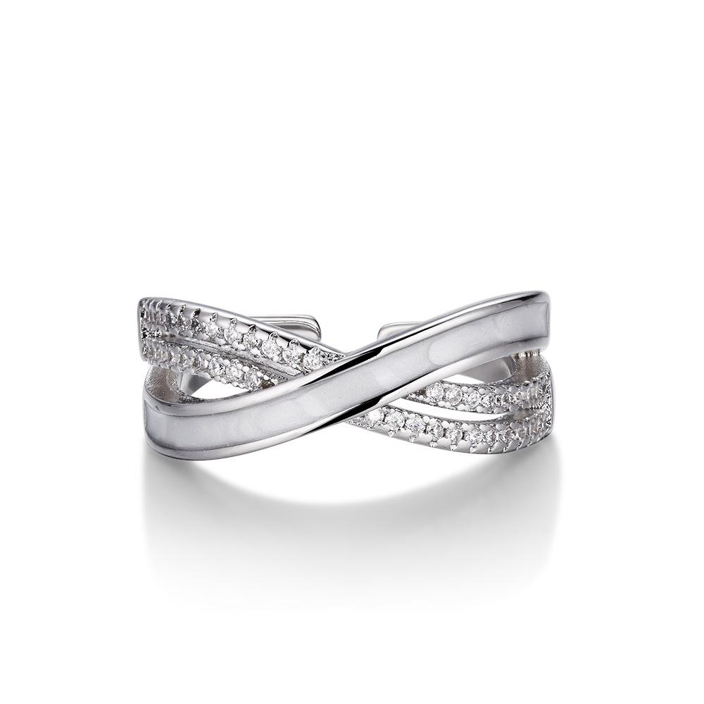 

French Elegant Plated 18k Zircon Open Ring Geometric Cross Cold Wind Personality ins Index Finger Ring opening adjustable