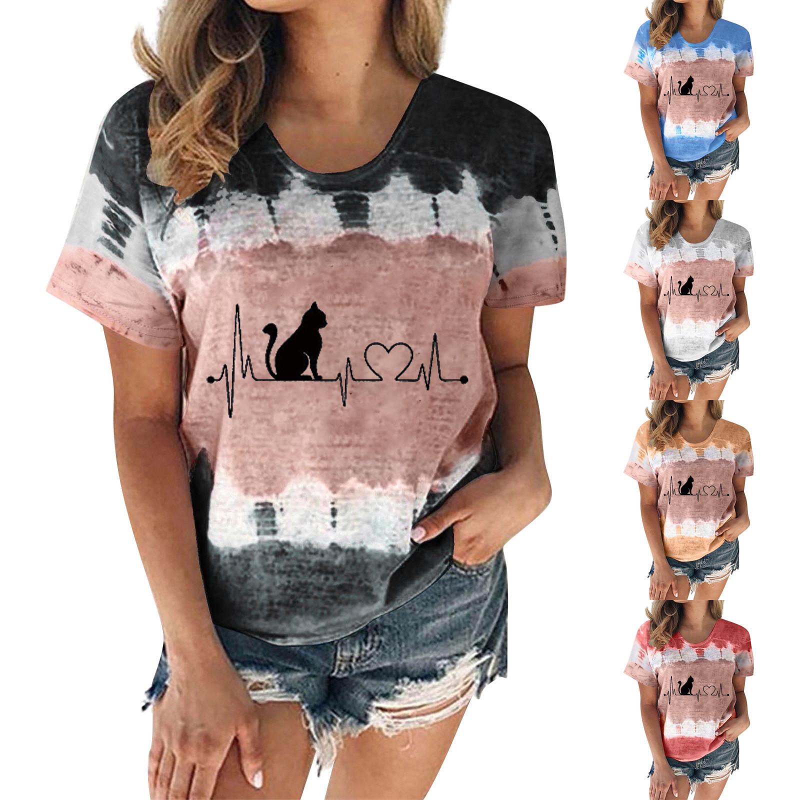 

Женские модные повседневные топы с принтом, рубашки с короткими рукавами, пуловеры с круглым вырезом, футболки