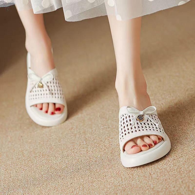 Mode 2025 Sommer Cut-Out Mesh Keilsandalen Damen Peeptoe Klobige Plateau-Slipper Rutschfeste Dicke Sohle Outdoor Pantoletten