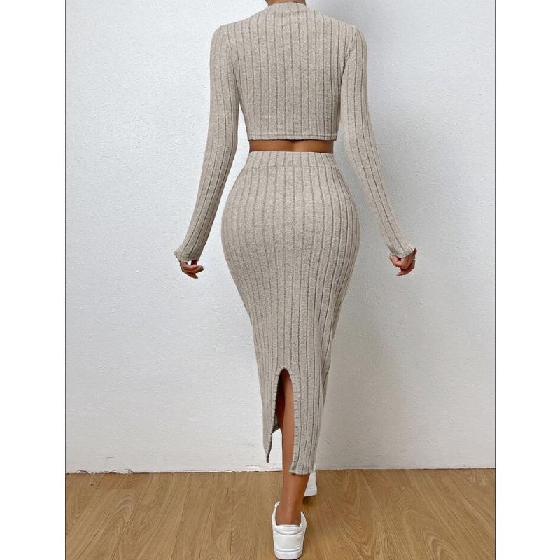 JKASHDK Women's Fashion Casual Solid Color Print High Waist Skirt Suits