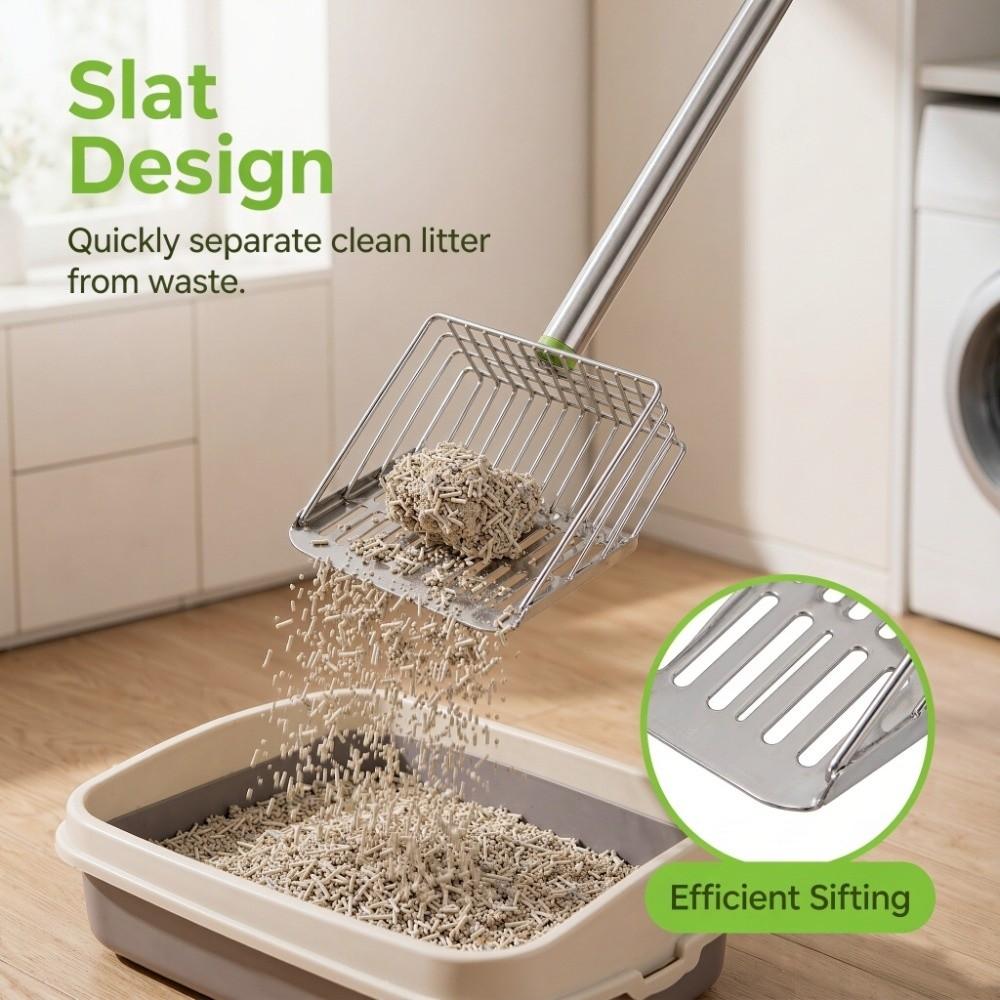 Stainless Steel Chicken Poop Scooper Long Handle Litter Scoop Portable Slat Scoop Cat Litter Box
