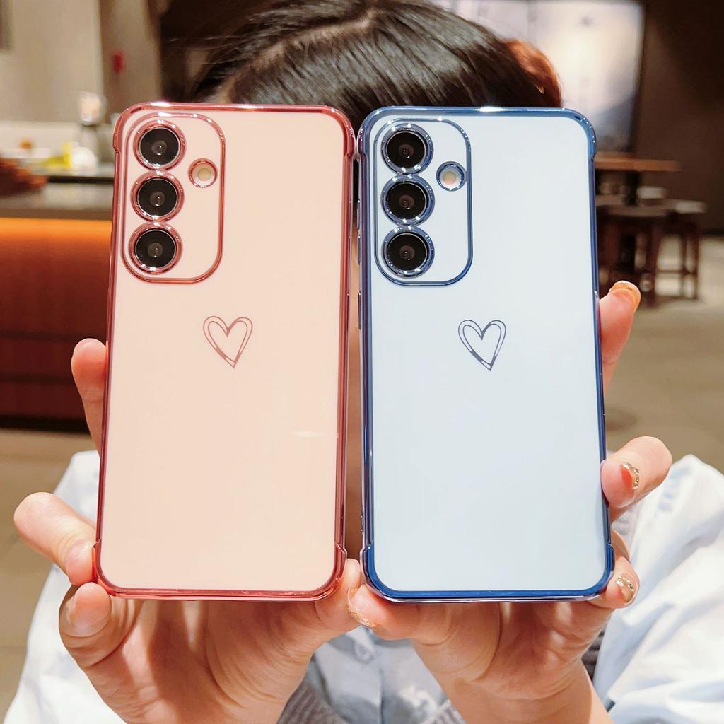 Suitable for Samsung S25ULTRA Electroplated Hollow Love Mobile Phone Case A14 Silicone All Inclusive A54 Protective Case