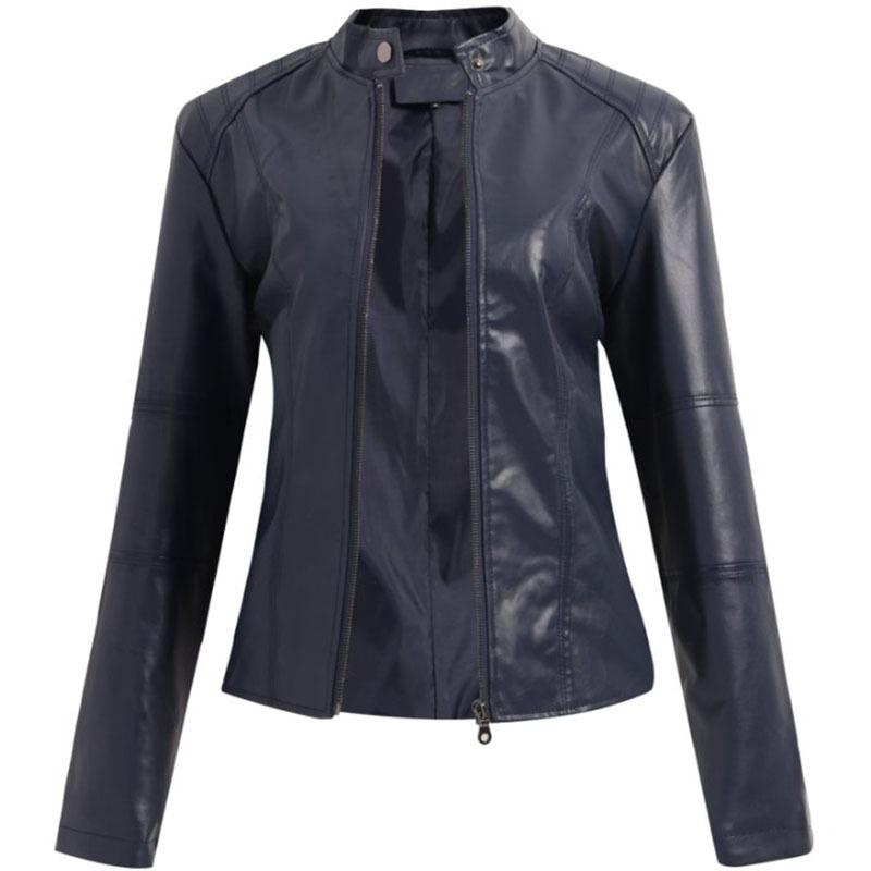 Cross-border European size women's leather jacket women's slim jacket jacket women's locomotive clothing large size stand-up collar leather jacket 