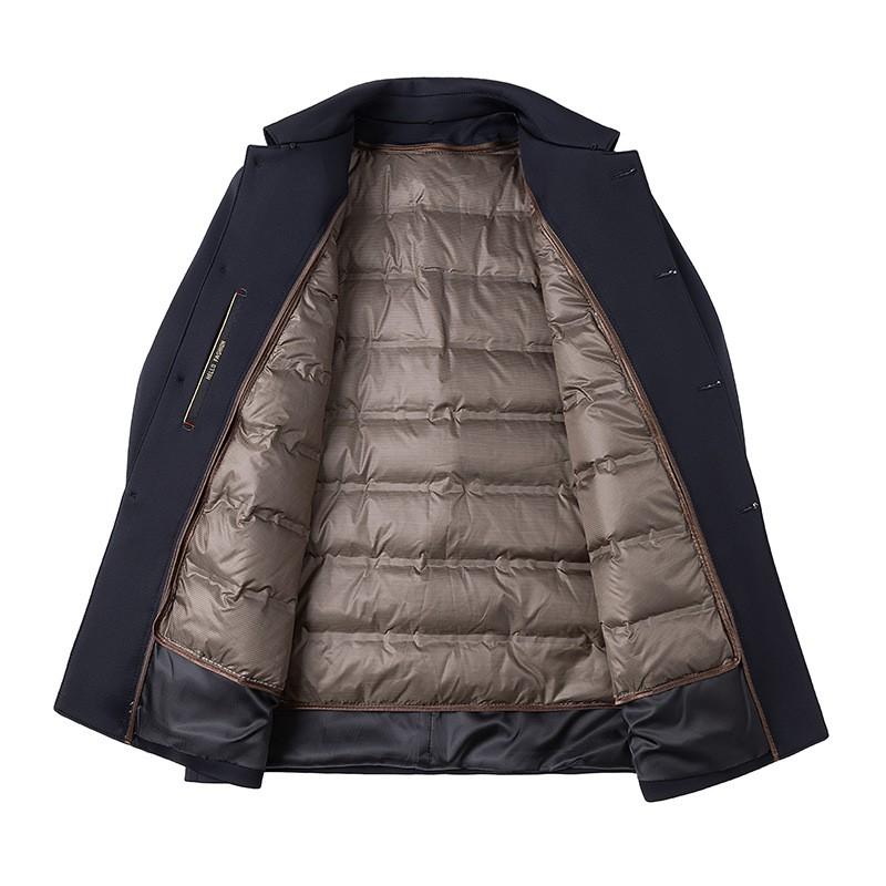 Mens Wool-Blend Winter Coat With Removable Down Inner Liner Lightweight Business Overcoat Cold Weather
