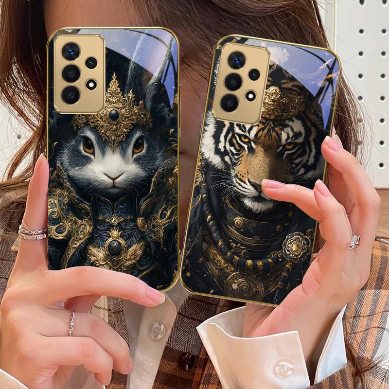 Der Tiger der Krone Für Samsung A 01 52S A04 A05S A10 A12 13 22 23 24 36 42 M02 Note 10 20Ultra 8 9 Goldene Glas-Handyhülle