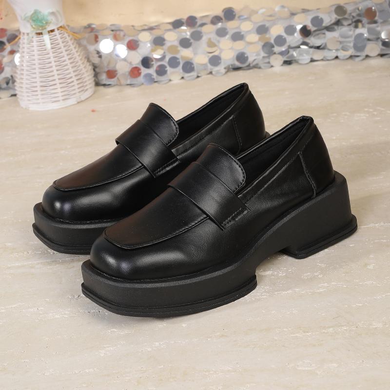 

Женские лоферы на толстой подошвеНовая весенняя обувь в британском стиле Высококлассная белая обувь с квадратным носком 35