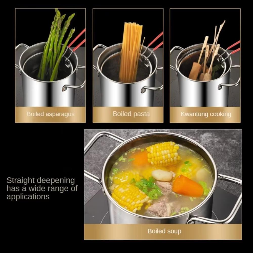 304 Stainless Steel Deep Fryer with Filter Basket Soup Pot Deep Frying Pot  Dormitory