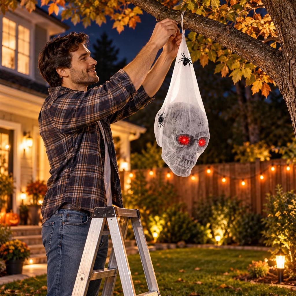 Halloween Hanging Decoration with Red Light for Scary Party House Decor