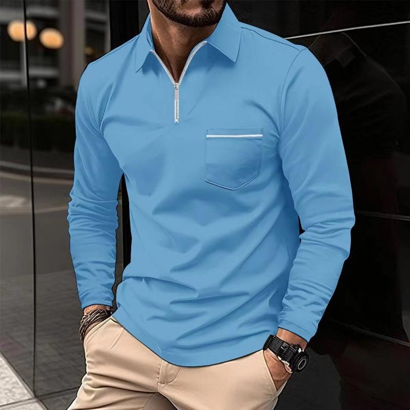 Europe, America Ins Cross-border Autumn POLO Shirt Zipper Pocket Men's Long Sleeve Sports Polo Shirt