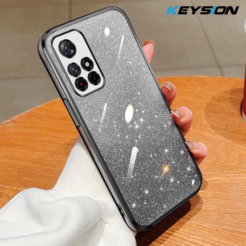 KEYSION Luxury Plating Glitter Phone Case for Redmi Note 11 Pro 11S 5G 11 Pro+ 5G Transparent Soft TPU Shockproof Cover
