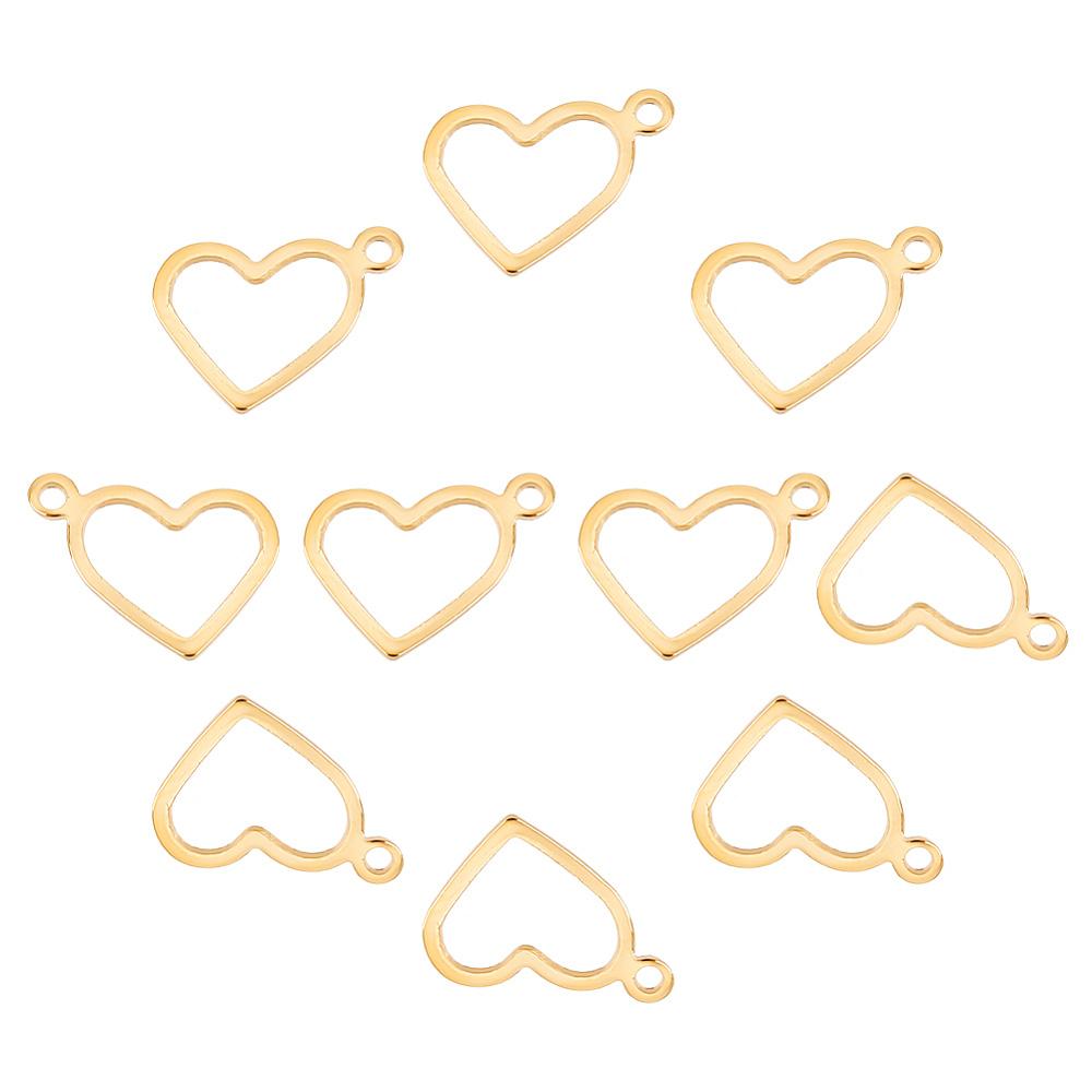 304 Stainless Steel Charms Hollow Heart Golden 10x13.7x1mm Hole: 1mm 100pcs/box