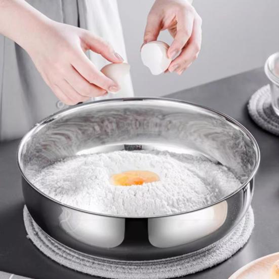 Stainless Steel Mixing Bowl Multi-Functional Dough Kneading Salad Basin Non-Slip Bottom Deep Mixing Bowl for Splash-Free Whisking Induction Cooktop