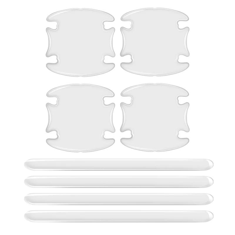 4/8pcs Transparent Car Sticker Protector Cars Doors Scratch Door Handle Sticker Rearview Mirror Protection Strip Auto Accessory