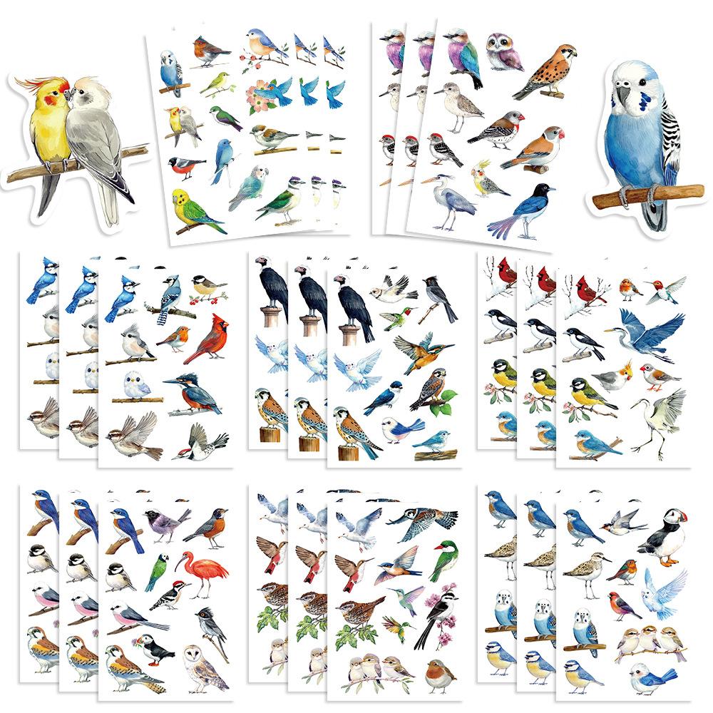 8 Cartoon Bird Watercolor Bird Collage Hand-on DIY Handbook Mobile Phone Case Laptop Decoration Can Be Waterproof