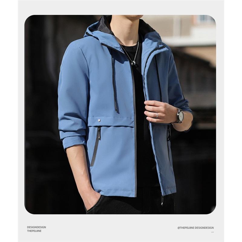 Men's Hooded Windbreaker Jacket Lightweight Zipper Pockets Casual Outdoor Coat