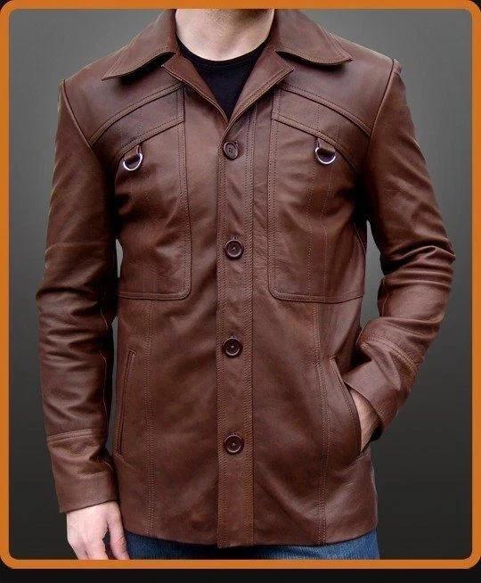 Genuine Lambskin Leather Stylish Formal Design Casual Brown Men's Trench Coat