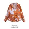 Kaslead New Arrival Women's Fashion Style Fashion Print Silk Satin Textured Shirt 8794290