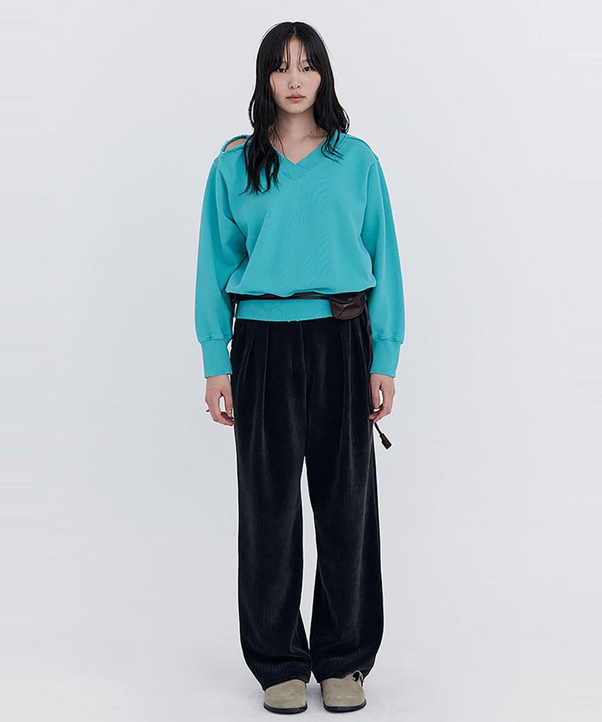 WNDERKAMMER Damage V-Neck Sweatshirt_Mint