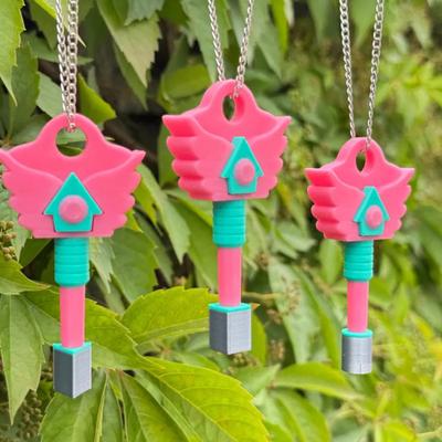 3D Printed Key Ornament with Base Korean Game Drama Inspired Round Square Triangle Hole Keys Decoration