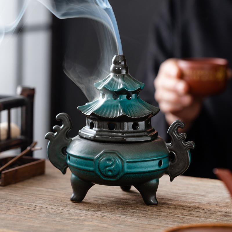 Zen Chinese high-footed three-legged tai chi burner, gossip aromatherapy burner, living room ornament creative household indoor