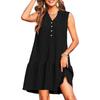 Women's Fashion Casual Sleeveless V-Neck Button Solid Color Dresses