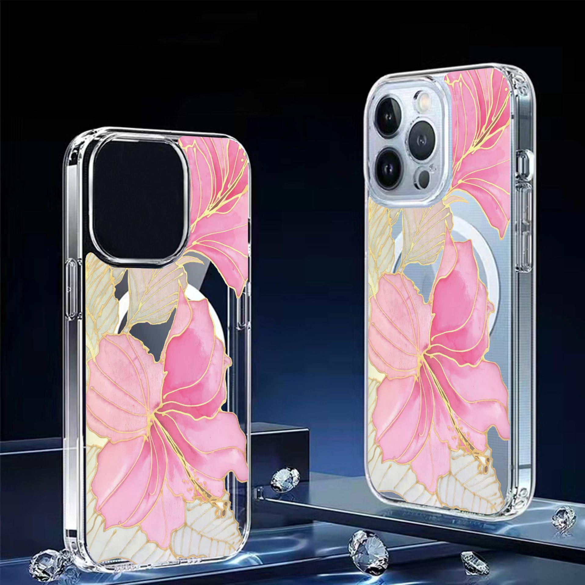 

PINK FLOWER MAGNETIC iPHONE 15/16/17 PRO MAX TRANSPARENT FULL COVERAGE CASE iPhone 17 прозорий
