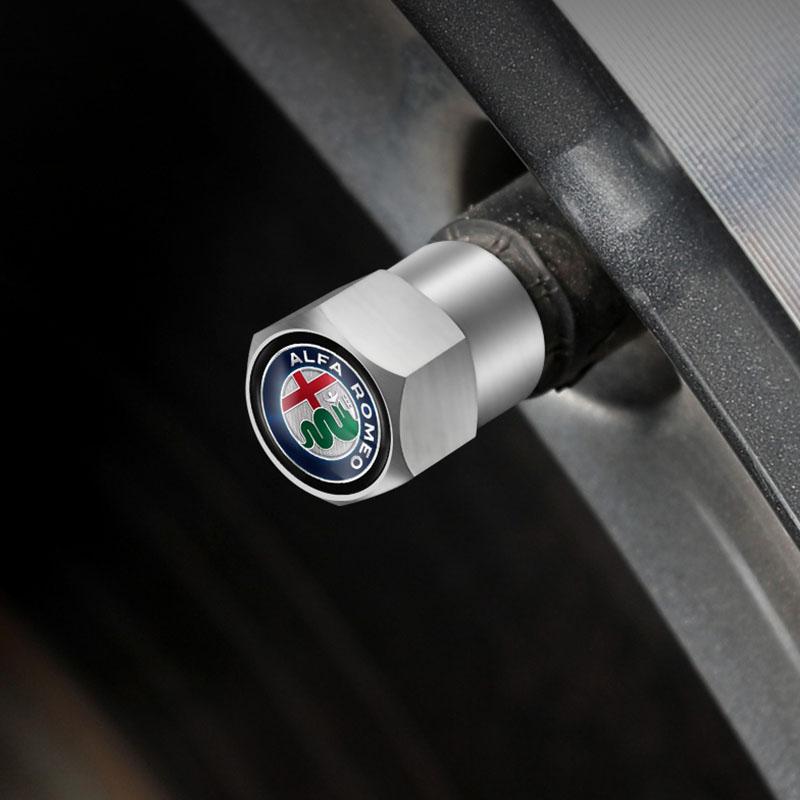4Pcs Metal Car Tire Valve Stem Caps Waterproof Dustproof Cover For Alfa Romeo MiTo 147 Giulia Stelvio Giulietta Brera Disco 156