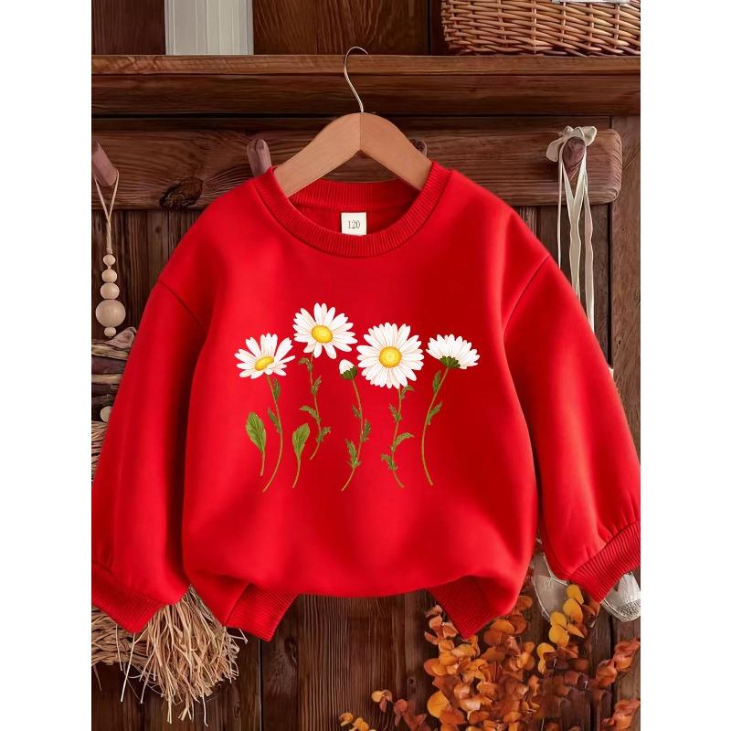 Kids Sweatshirt Daisy Print Sweatshirt - Long Sleeve Round Neck Winter , Casual & Playwear, Soft (Hand Wash) - Autumn Clothing 110