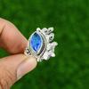 Natural Swiss Blue Topaz Gemstone 925 Silver Statement Adjustable Ring For Girls